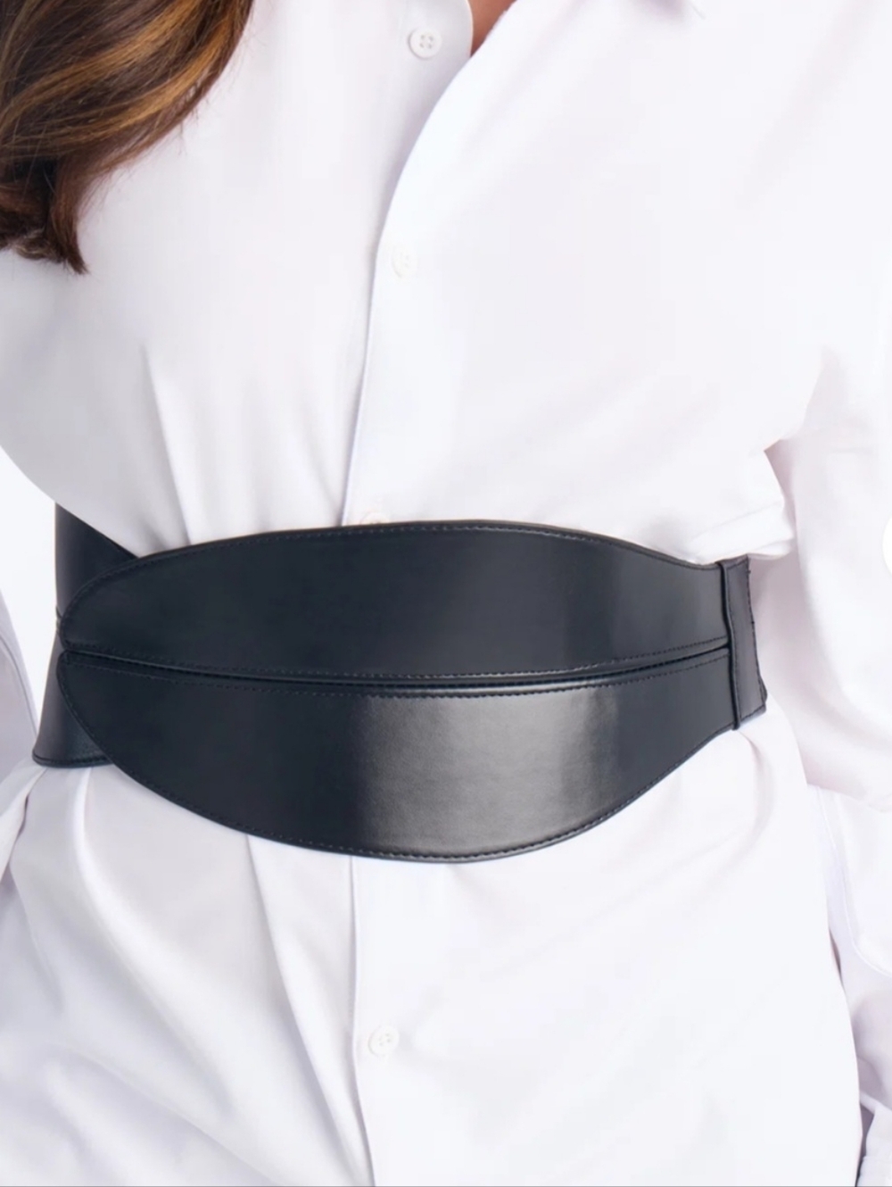 Wide Black Faux Leather Obi Belt